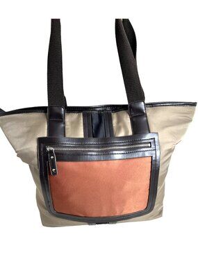 Sandra Roberts Large Tote Bag With Brown Handles & Front Zipper Pocket